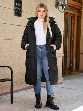 HEEKPEK Womens Plus Size Long Puffer Quilted Hooded Winter Coats